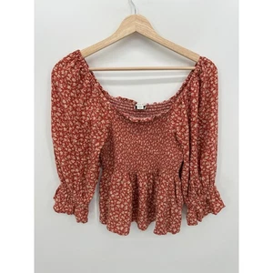 American Eagle Damen Babydoll Top Größe S Blumenmuster gesmokt Milkmaid Cottagcore - Bild 1 von 6