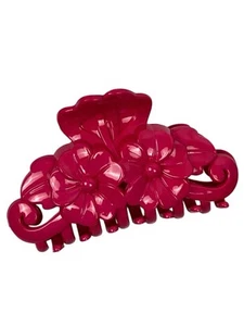 Medium Hair Claw Fuchsia Flower Carved 3D Hair Clip Acrylic Feminine Stylish - Picture 1 of 17
