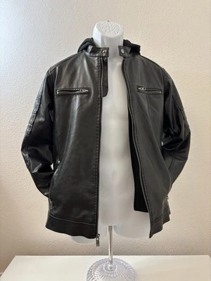 Chaqueta de motocicleta con capucha desmontable de cuero sintético XXL negra remache para niños Foto 1 de 4