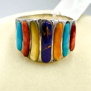 Anillo Santa Fe Multicolor Gema Plata de Ley 925 Talla 10 Vaquera Suroeste - Imagen 1 de 12