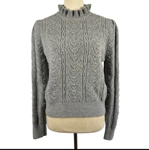 ASTR The Label Gray Ruffle Mock Neck Cable Knit Sweater Wool Women's Medium - Picture 1 of 12