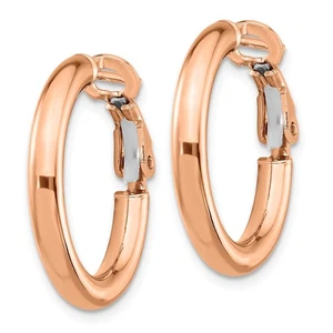 Italian 14k Rose Gold Hollow 3mm x 22mm Small Round Tube Omega Hoop Earrings - Picture 1 of 3