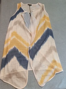 Womens Long Vest Cardigan Lace Open Front Maxi Size XS Ivory Color Abstract Top - Picture 1 of 8