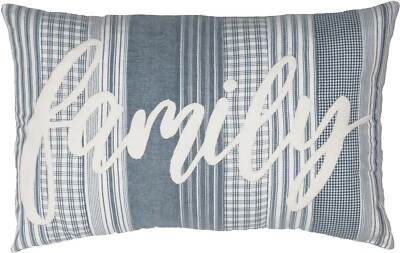 Blue Family Appliqued Pillow Farmhouse Bedding Sawyer Mill 14x22 Cotton Chambray - Image 1 of 4