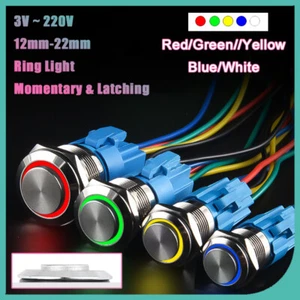 High Head Metal Pushbutton Switch with Light Momentary Latching 12/16/19/22mm - Picture 1 of 15