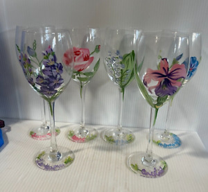 (12) Block Flower Shop Hand Painted All Purpose Goblets