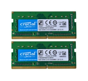 Crucial 2x 8GB 1RX8 DDR4-2133 PC4-2133P 1.2V CL15 SO-DIMM Laptop Memory RAM))(( - Picture 1 of 6