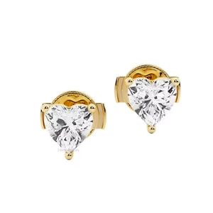 1 Ct Heart Cut Lab Grown Diamond Solitaire Stud Earrings 14k Solid Yellow Gold - Picture 1 of 6