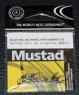 Paquete de 12 giratorios giratorios Mustad con ojo de diamante tamaño 11 59 lb 77500-11 Foto 1 de 2