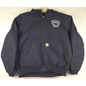 Carhartt Duck Active Quilted Work Jacket Hooded Bomber Workwear XL Embroidered - Picture 1 of 7