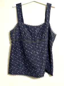 Vintage Tommy Hilfiger Blue Floral  100% Silk Baby Doll Cami Coquette Size 20 - Picture 1 of 10