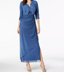 Alex Evenings Empire Taille Bolero Jacke Kleid Blau Abendkleid Brautmutter - Bild 1 von 7