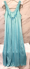 Vintage Vanity Fair Shimmery Aqua Floor Length Nightgown Lace Accents Size 36
