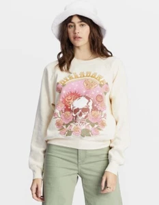 Billabong Here We Go Flower and Skull Graphic Sweatshirt - Cream - S - Picture 1 of 9