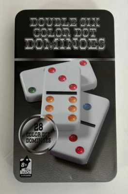New Double Six Color Dot Dominoes In Collectors Tin Box Black - Image 1 of 2