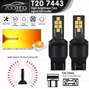 Bombillas indicadoras de luz trasera de freno LED amarilla de niebla inversa 7443 piezas - Imagen 1 de 6