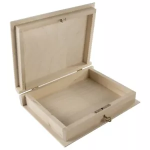 Plain Wooden Book Shaped Lockable with Key Box Case/ Wood Trinket Decoupage Gift - Picture 1 of 15