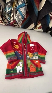 Kids Ethic Alpaca Cotton Knit Handmade In Ecuador Zip Hood Sweater Jacket Size 5 - Picture 1 of 4