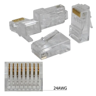 100 pieces RJ45 8P8C CAT5E Modular plug ethernet gold plated network connector - Image 1 of 4