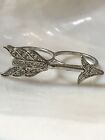 Estate Thin Silvertone Band With Clear Rhinestone Accented Arrow Two Finger Ring