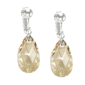 One Pair Austrian Crystal 22mm Teardrop Silver Clip On Earrings, Color Choice - Picture 1 of 33
