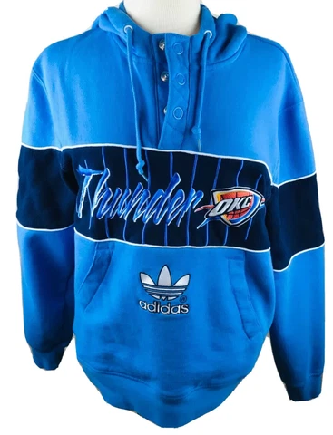Adidas OKC Thunder Sz S NBA basketball hoodie blue partial snap front Pockets Cover