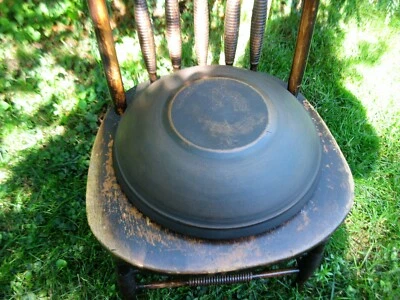 Early Antique Wood Dough Bowl Wide Rim Beehive Turnings Black Milk Paint 14-3/4" - Image 1 of 4