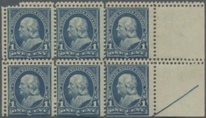 Scott 264, 1c 1895, NH right arrow block of six, double horizontal perforations - Picture 1 of 2