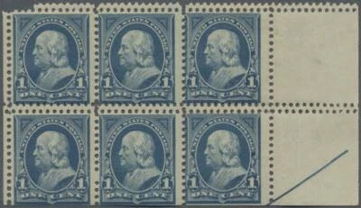 Scott 264, 1c 1895, NH right arrow block of six, double horizontal perforations - Image 1 of 2