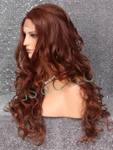 Echthaar Mischung lang lang Lace Front Perücke wellig Hitze OK 33-130 kastanienbraun gemischt RHO - Bild 1 von 11