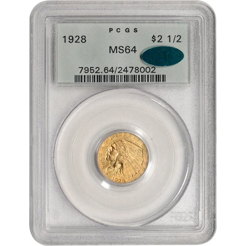 1928 US Gold $2.50 Indian Head Quarter Eagle - PCGS MS64 - CAC Verified Cover
