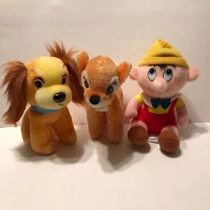 Lot Of 3 Vintage Walt Disney Plush By Canasa - Bambi, Lady, Pinocchio, 1985 - Picture 1 of 12