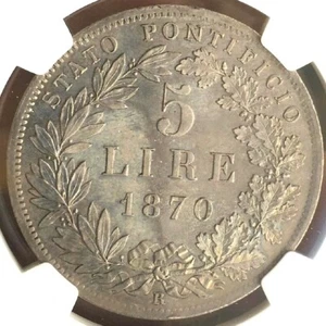 Vatican: 1870-R XXV Five Lire NGC AU - Picture 1 of 3