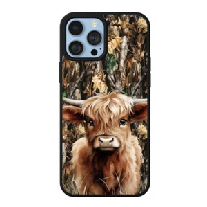 Camo Highland Cow Phone Case Durable Shockprooff Womens Mens Case - Picture 1 of 9