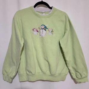 Verziertes Originals Damen Gr. M Sweatshirt grün Schneemänner Strass bestickt - Bild 1 von 5