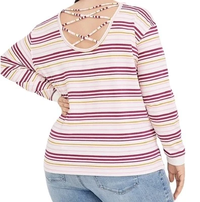 Maurices Sweatshirt Womens Plus Size XL Striped Criss Cross Back Relaxed Fit NWT - Image 1 of 4
