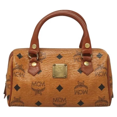 MCM Visetos Logogramme Bolso Lona Y Cuero Marrón PVC Bolso Auténtico - Imagen 1 de 4