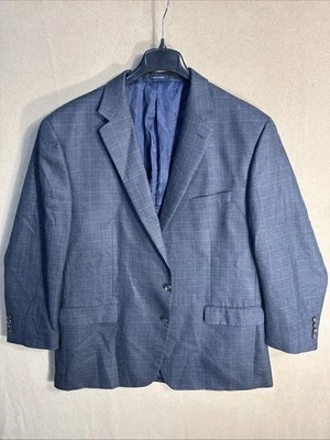 Ralph Ralph Lauren 52L Extra Slim Black Blue Houndstooth Grid Plaid Silk Wool - Image 1 of 4