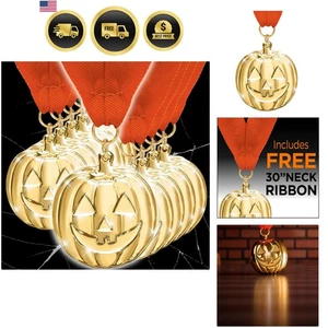 Halloween Kürbis Medaillen Gold Trophäe Auszeichnungen mit orangefarbenen Bändern 10er Pack - Bild 1 von 6