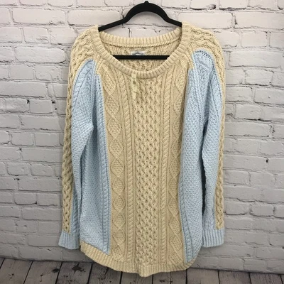 Suéter túnica manga larga tejido con cable beige grande LL Bean Top para mujer nuevo Foto 1 de 4