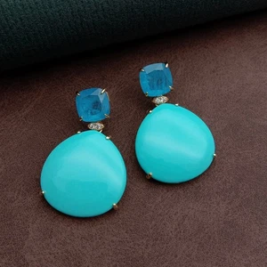 Blue Turquoise Stud Drop Earrings Healing Crystal  Earring Boho Jewelry - Picture 1 of 6