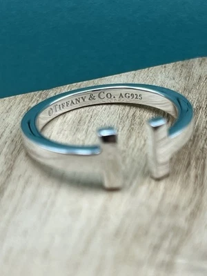 Tiffany & Co. Sterling Silver T Square Ring Band Ring Size 7 - Image 1 of 4