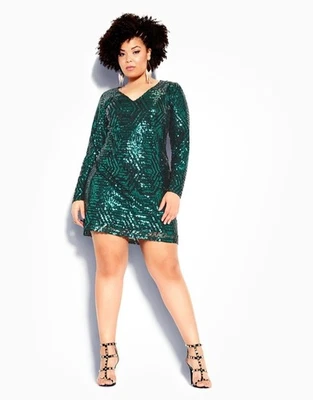 CITY CHIC Bright Lights Sequin Dress Emerald Plus Sz Small/16 NWT [RRP $139.95] - image 1 of 4