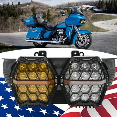 Faro doble LED ámbar/claro DRL para Harley Davidson Road Glide 2015-2023 Foto 1 de 4