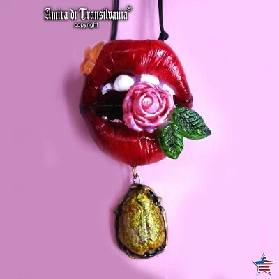 Joyería Erótica Collar Colgante Mujer Sensual Labios Flor Hip Hop Rapero Rock Foto 1 de 4