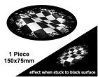 Oval FADE TO BLACK B&W Chequered Racing Flag vinyl car bike sticker Decal 150mm