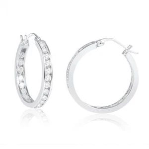 Sterling Silver Cubic Zirconia 18mm Hoop Earrings - Picture 1 of 2