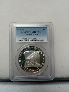 1987-S $1 CONSTITUTION SILVER DOLLAR PCGS PR69 DCAM #30616027 - Picture 1 of 2