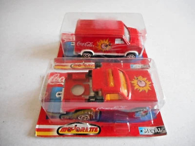 Majorette Serie 200 2 x Vehicles Coca-Cola  length 7cm in unopened plastic cover - Image 1 of 4