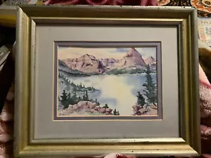 framed artwork numbered signed watercolor Montana swift current lake Glacier - Picture 1 of 8